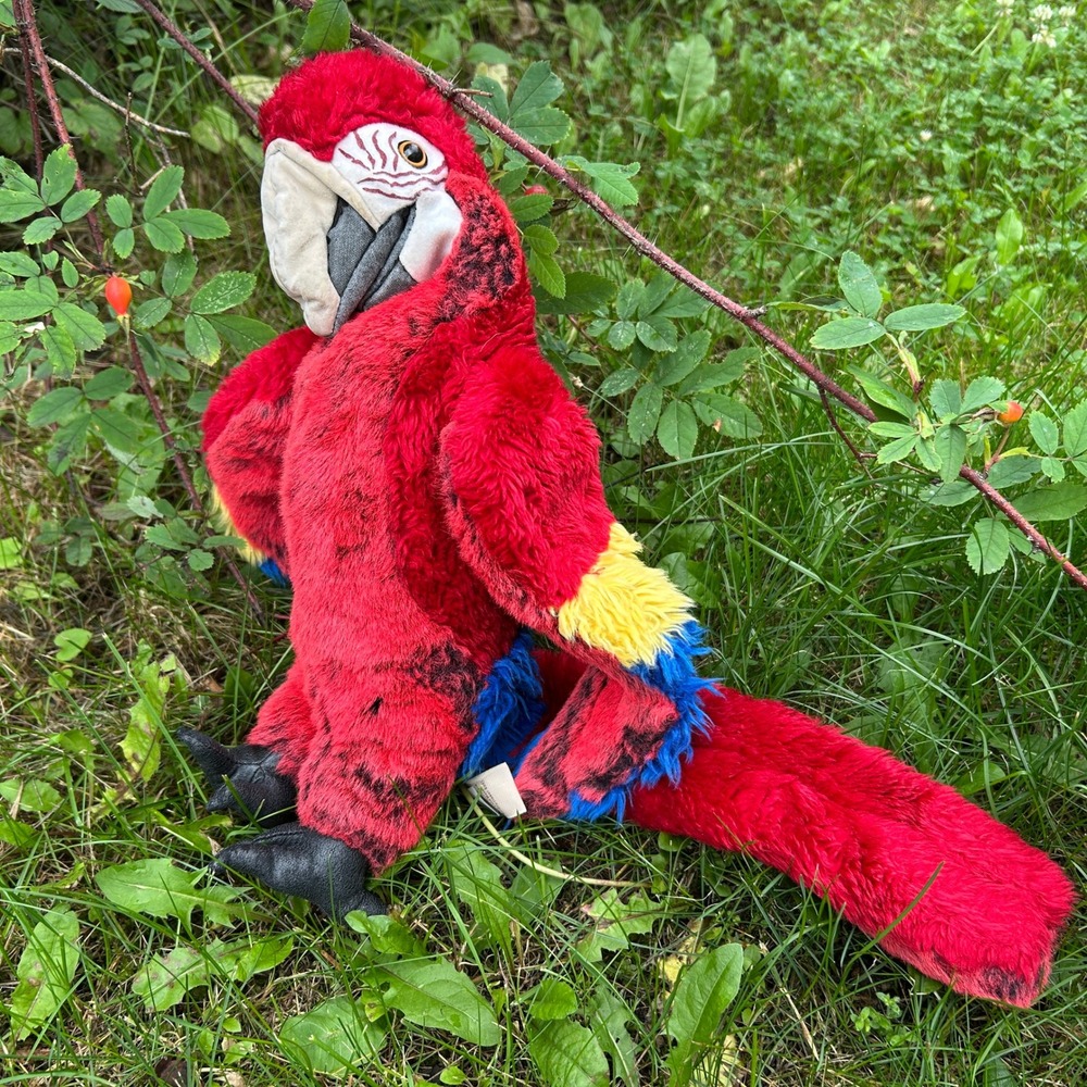 Folkmanis Scarlet Macaw Parrot Hand Puppet Large Red Tropical Bird Plush 25 inch